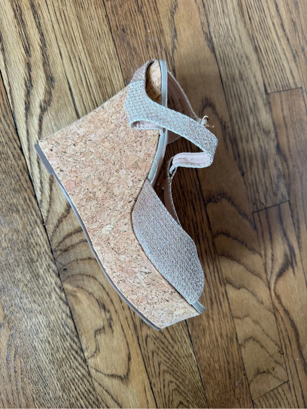 Steve Madden Champagne Glitter Cork Wedge Sandals 6 inche wedges